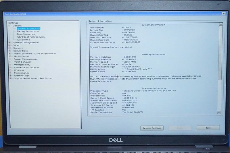 Dell Latitude 5501 Intel Core i5-9400H @2.50GHz 16GB RAM No SSD gallery
