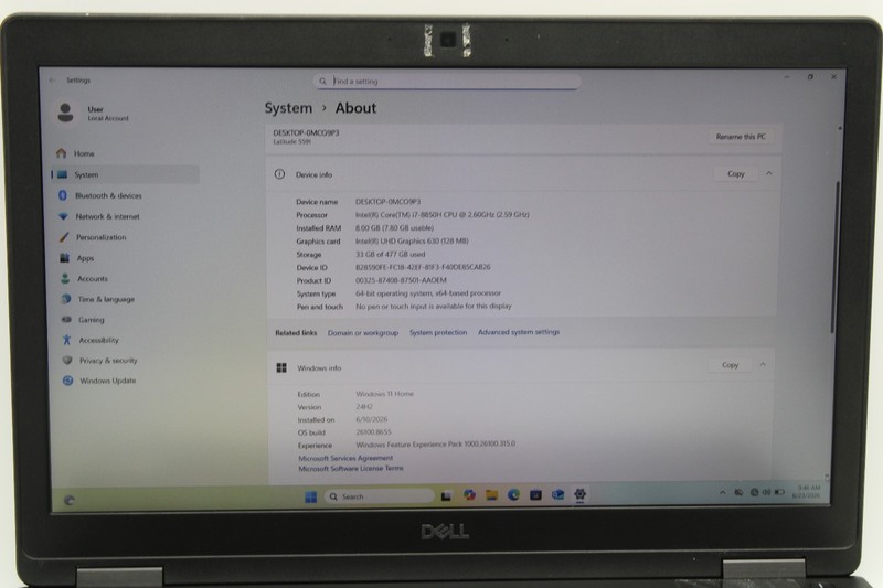 Dell Latitude 5591 i7-8850H @ 2.6 GHz 8GB RAM 512GB SSD Windows 11 Home gallery