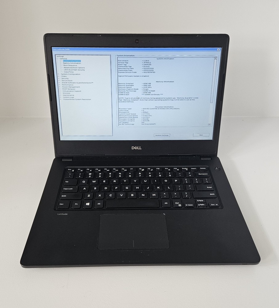 Dell Latitude 3480 Laptop Intel Core i3-6006U 2GHz 4GB Wi-Fi Webcam No HD/SSD/OS