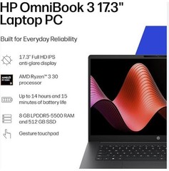 HP OmniBook 3 17.3″ FHD IPS AI Business Laptop AMD Ryzen 3 30 8GB LPDDR5 512 SSD