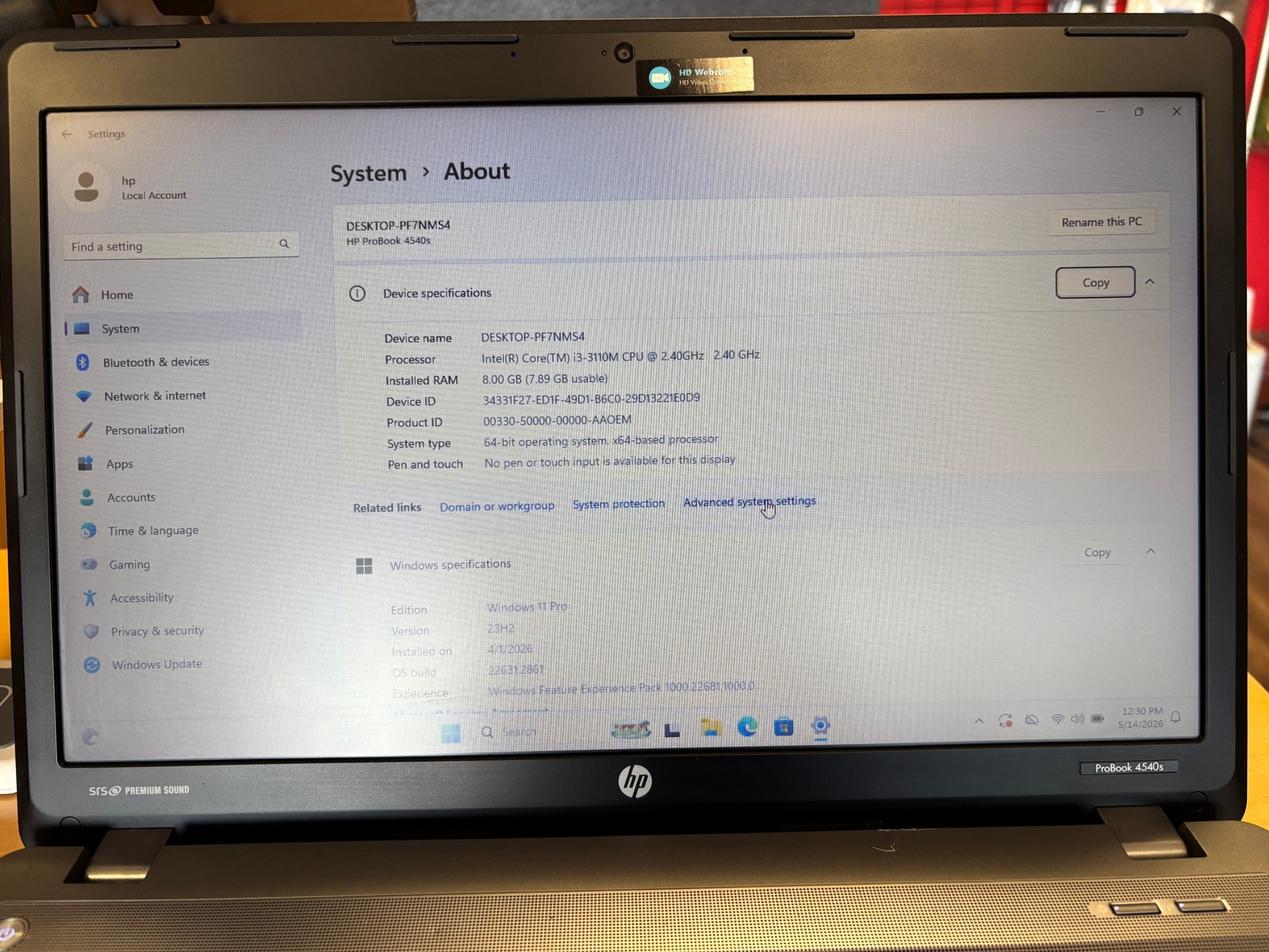 HP ProBook 4540s Laptop Intel i3 8GB RAM 128GB SSD gallery