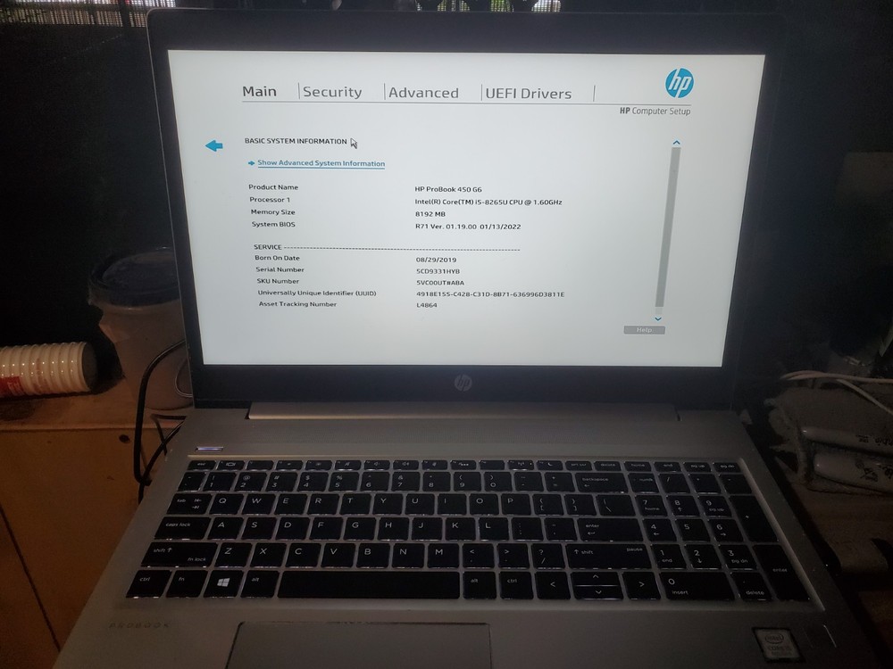 HP ProBook 450 G6 15.6" i5-8265U @ 1.60GHz, 256GB SSD, 8GB RAM No OS