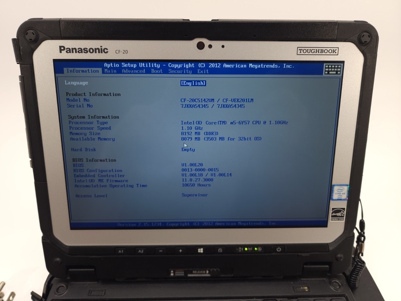 Panasonic Toughbook CF-20 10.1" Touchscreen Core m5-6Y57 8GB RAM No Hdd gallery