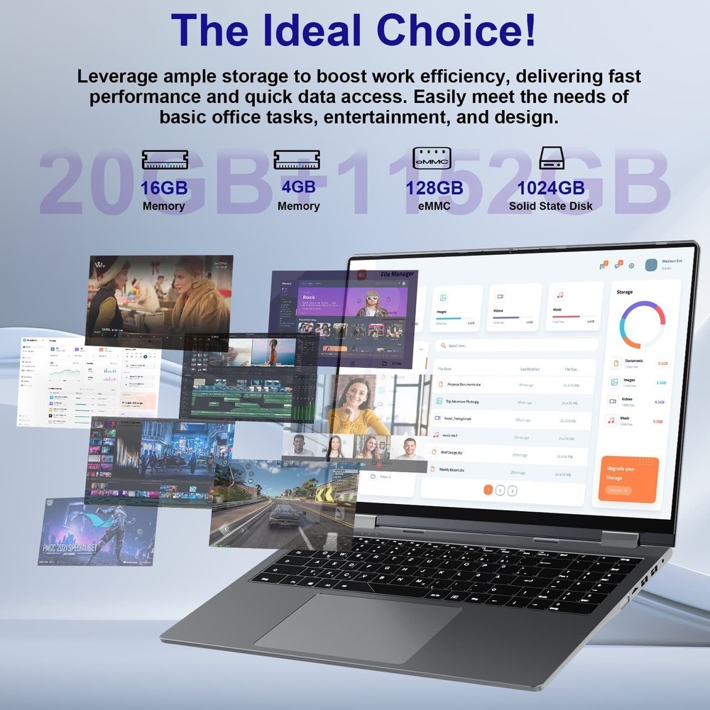 2026 Jumper 2-in-1 Laptop Tablet 16" Touchscreen 4GB+256GB / 20GB+1152GB Win11