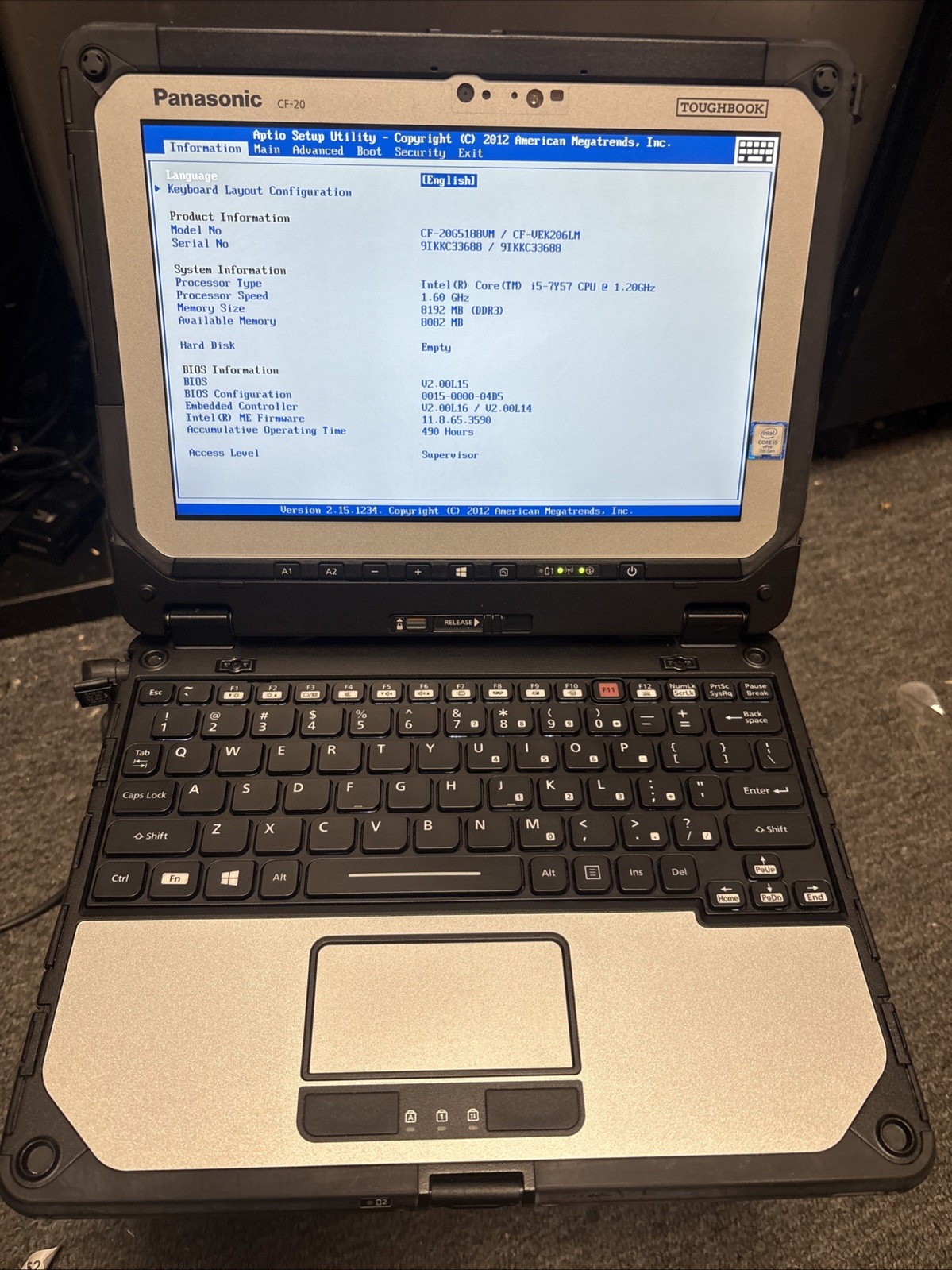 Panasonic Toughbook CF-20 i5-7Y57 1.2GHz 8GB Ram No Hard Drive 490 Hours gallery
