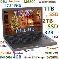Workstation DELL M6800 17.3″ FHD i7-Quad FAST 3TB SSD 32GB Quadro K3100M 4GB