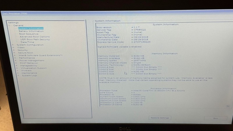 Lot of 9 Dell Precision 7730 17" Laptop Core i5-8300H 8GB RAM NO SSD Boot Bios gallery