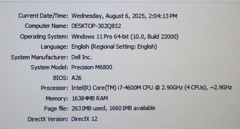 Dell Precision M6800 i7-4600M 2.90GHz / 16GB / 256GB SSD/ Quadro K5100M / Win 11 gallery