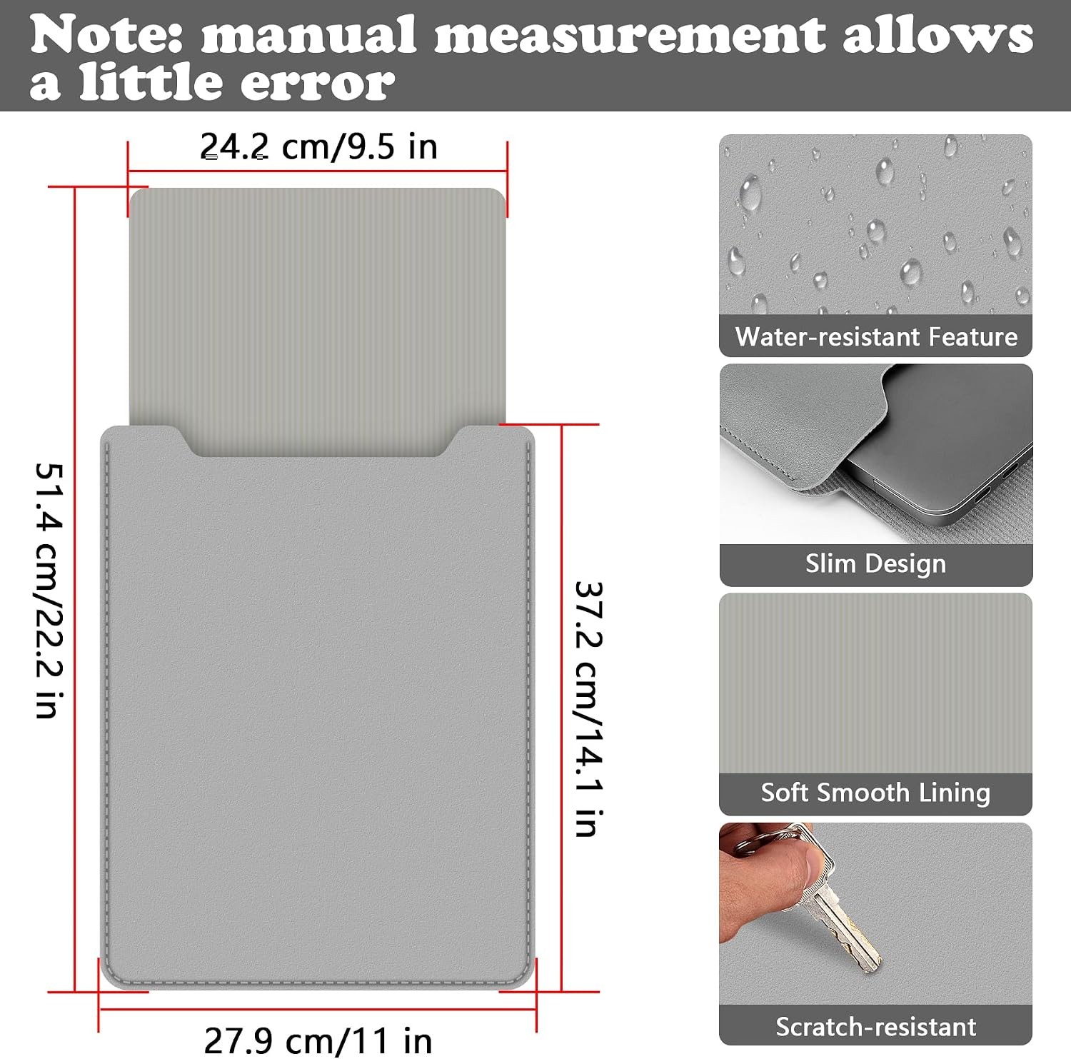 PU Leather Laptop Sleeve for 15-16" MacBook Pro 16 2019-2021, Grey Case gallery