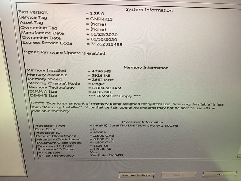 Dell XPS 15 7590 - Intel i7 9750H – NO SSD - POWERS ON - UNTESTED gallery