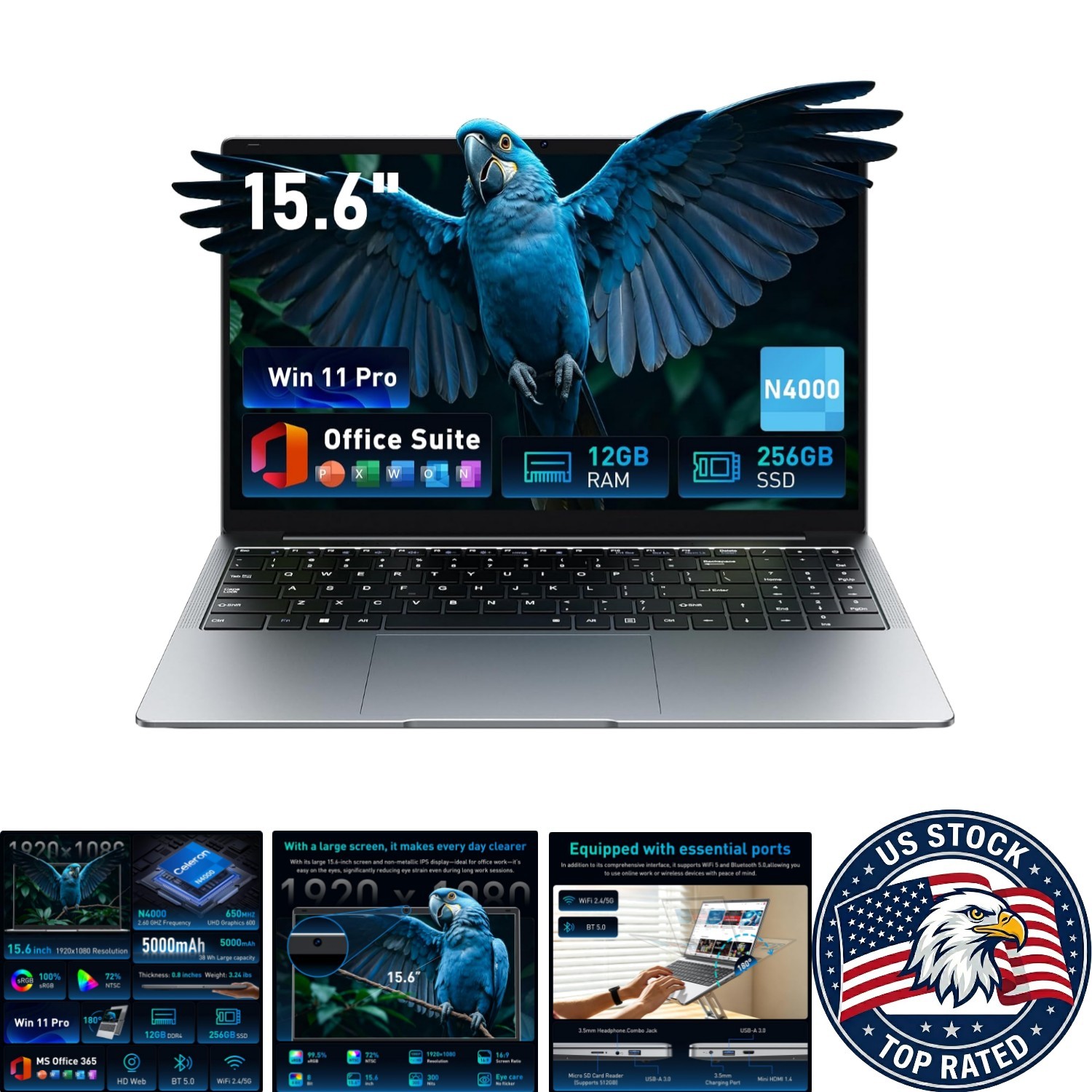 Effortless Multitasking with 15.6” FHD Laptop - 12GB RAM, 256GB SSD, Win 11 gallery
