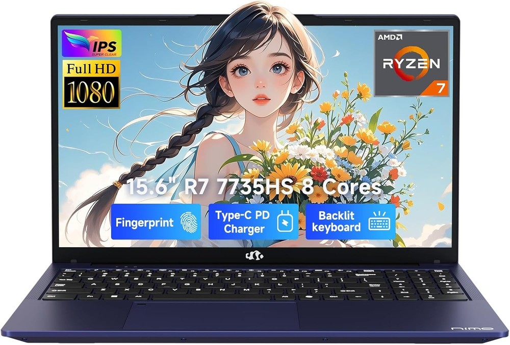 NIMO 15.6" Gaming Laptop AMD Ryzen 7 7735HS Radeon 680M 16GB DDR5 RAM 512GB SSD