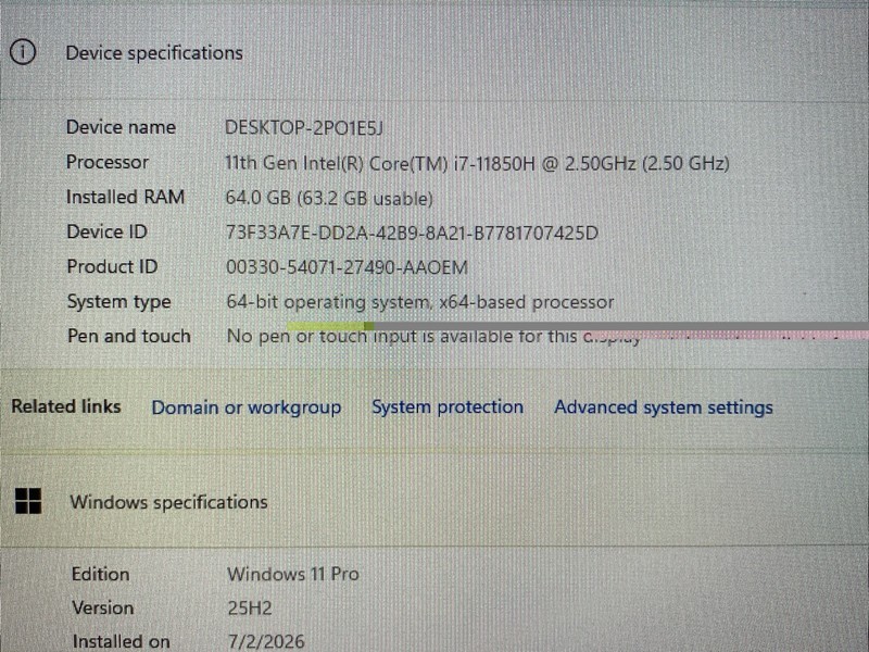Dell Precision 7760 Core i7-11850H 2.5GHz 64GB 512GB NVMe 17.3" RTX A4000 W11P gallery