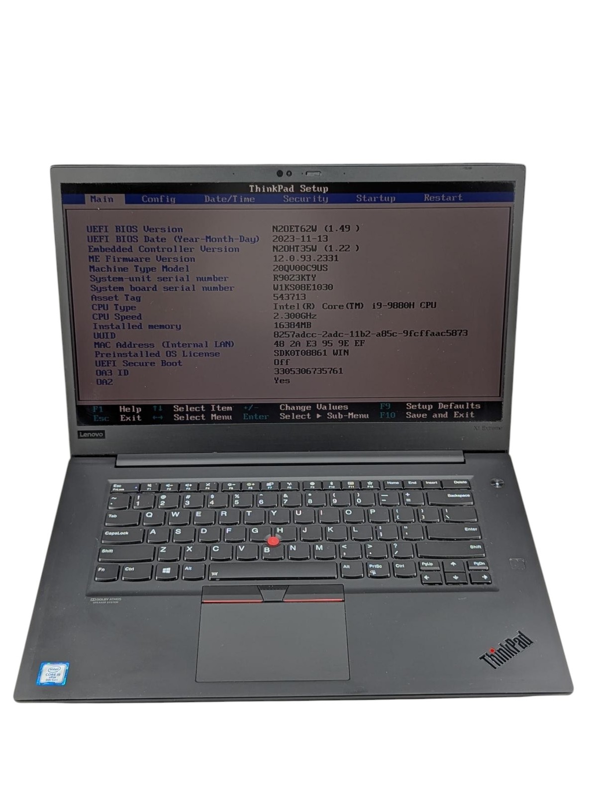Lenovo ThinkPad x1 Extreme Gen 2 i9-9880H 2.30GHz 16GB RAM 1TB SSD- Grade d gallery