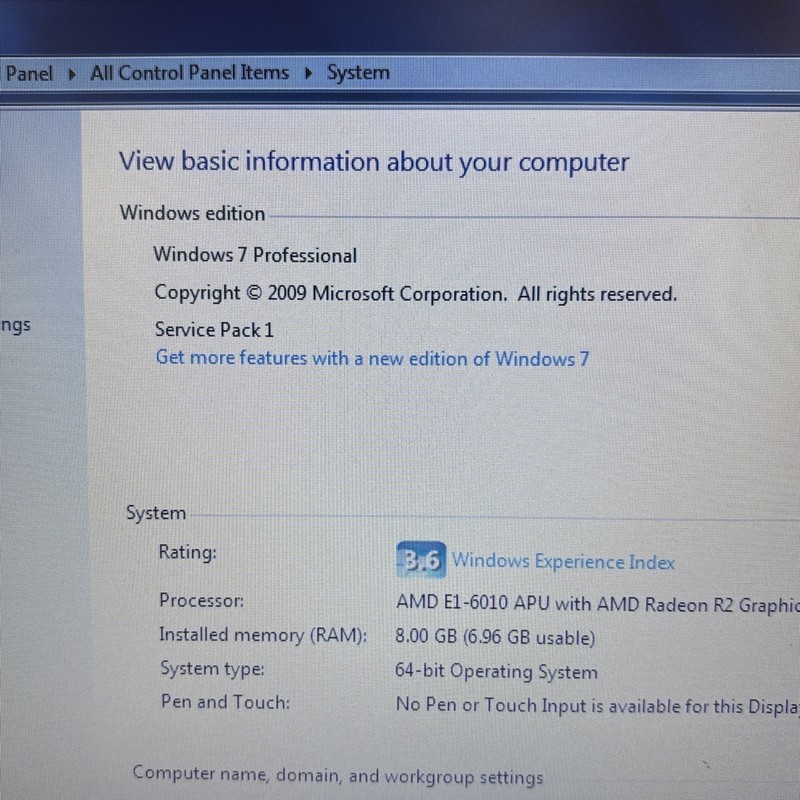 Lenovo B50-45 Laptop AMD E1 8GB RAM 300GB HDD Win 7 Pro gallery