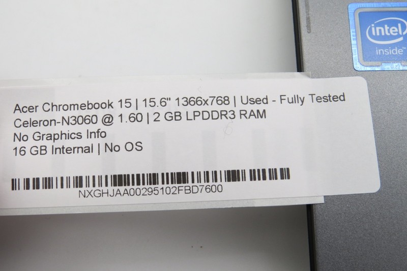 Acer Chromebook 15-15.6"- Celeron-N3060@1.6GHz-2GB RAM-16GB internal-NO OS- READ gallery