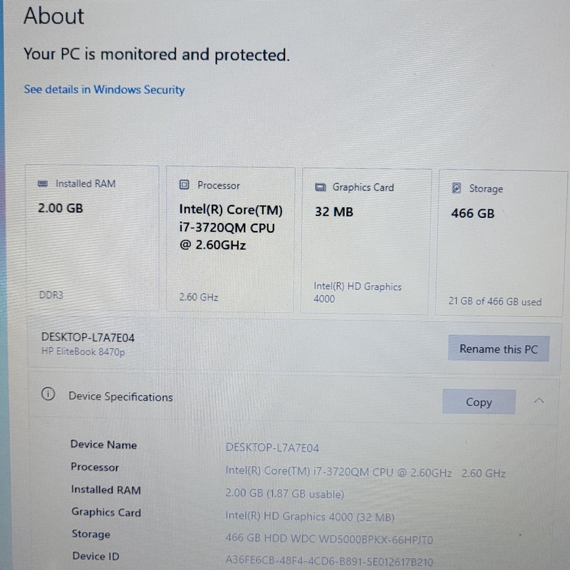 HP EliteBook 8470p i7-3720QM 2.60GHz 2GB RAM 466GB HDD Win10 Pro Laptop gallery