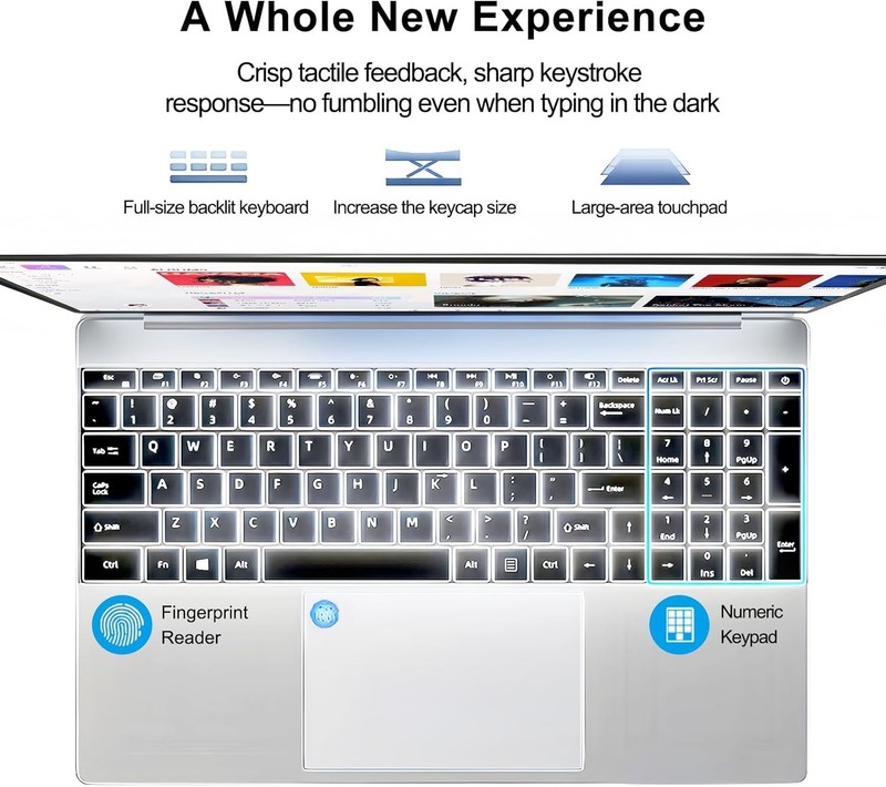 Portable 15.6 Inch FHD Laptop, 8GB RAM, SSD, Fingerprint Reader, Windows 11 gallery