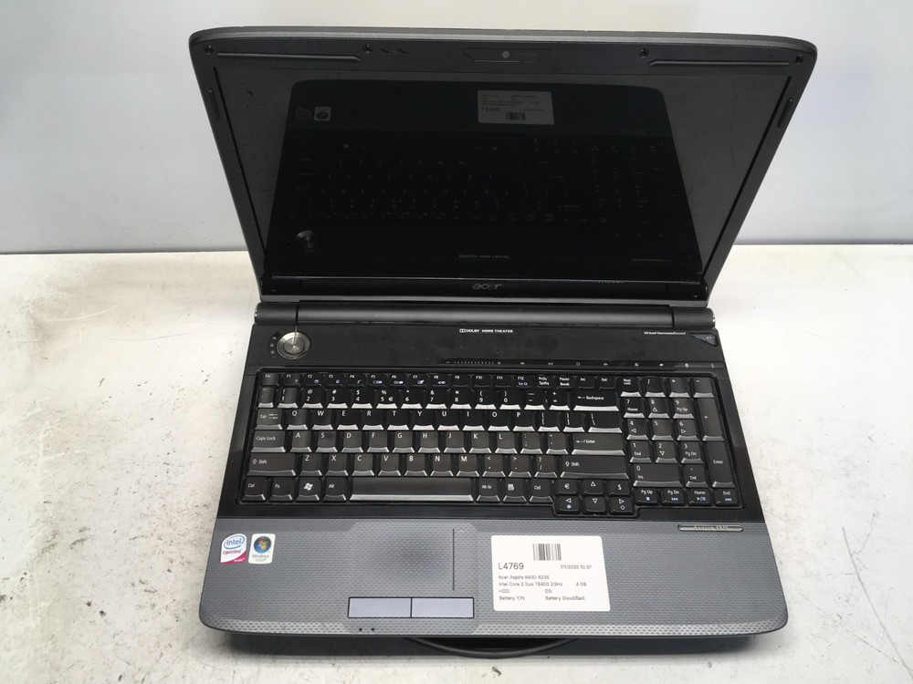 Acer Aspire 6930-6235 Intel Core 2 Duo T6400 2GHz 4 GB NO HDD/Battery-Dim Screen