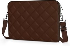Puffy Quilted Laptop Sleeve in Coffee with Removable Shoulder Strap for MacBook