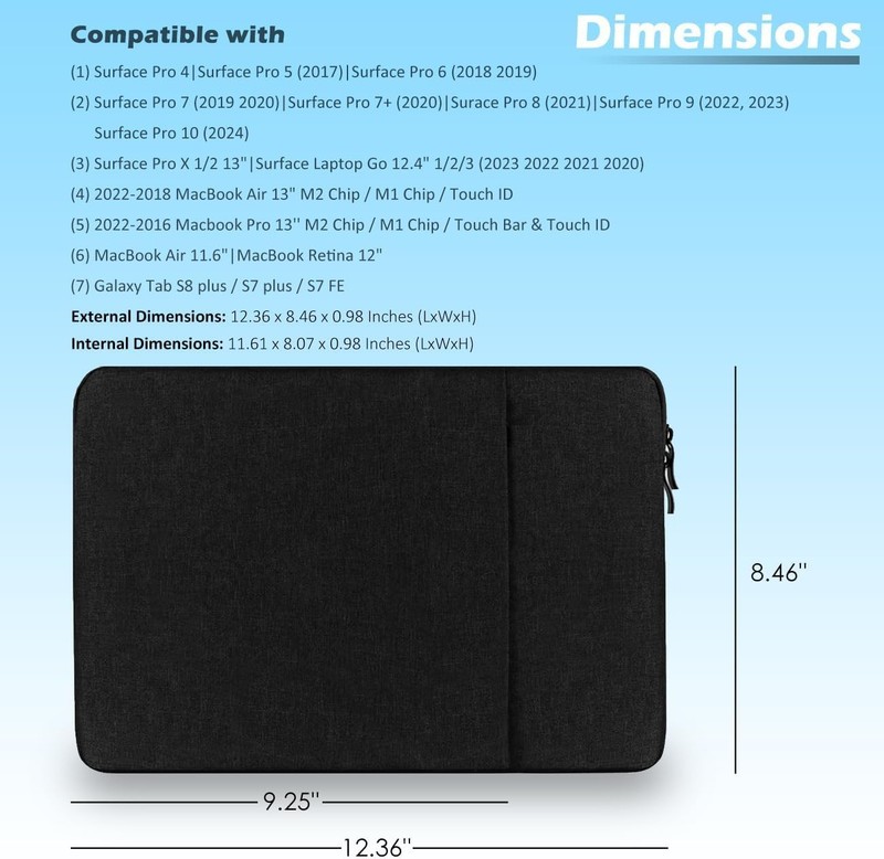 12-Inch Laptop Tablet Sleeve Case Cover for Surface Pro 4/5/6/7/7+/8/9 & MacBook gallery
