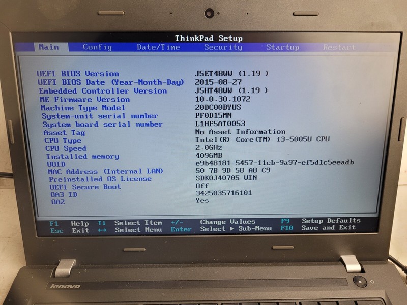 Lenovo ThinkPad E450 w/i3-5005U, 4GB RAM, 14" Laptop for Parts #1491 gallery