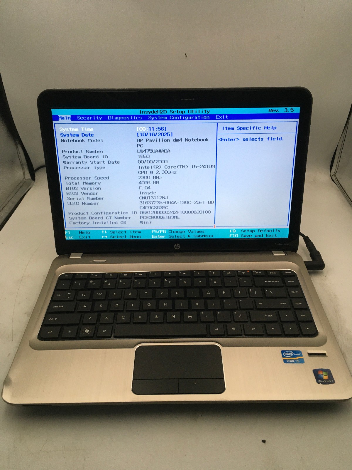HP PAVILION DM4 2070US - BOOTS TO BIOS - INTEL I5 2410M - NO RAM - READ DESC-BB gallery
