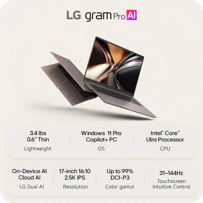 2026 LG gram Max 17" Laptop IPS Touchscreen Intel Ultra 7 355 32GB RAM 1TB SSD gallery