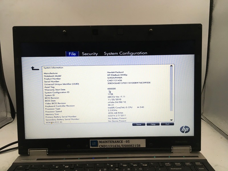 HP ELITEBOOK 8440P - BOOTS TO BIOS - INTEL CORE I5 M540 - 4GB RAM - READ - BB gallery