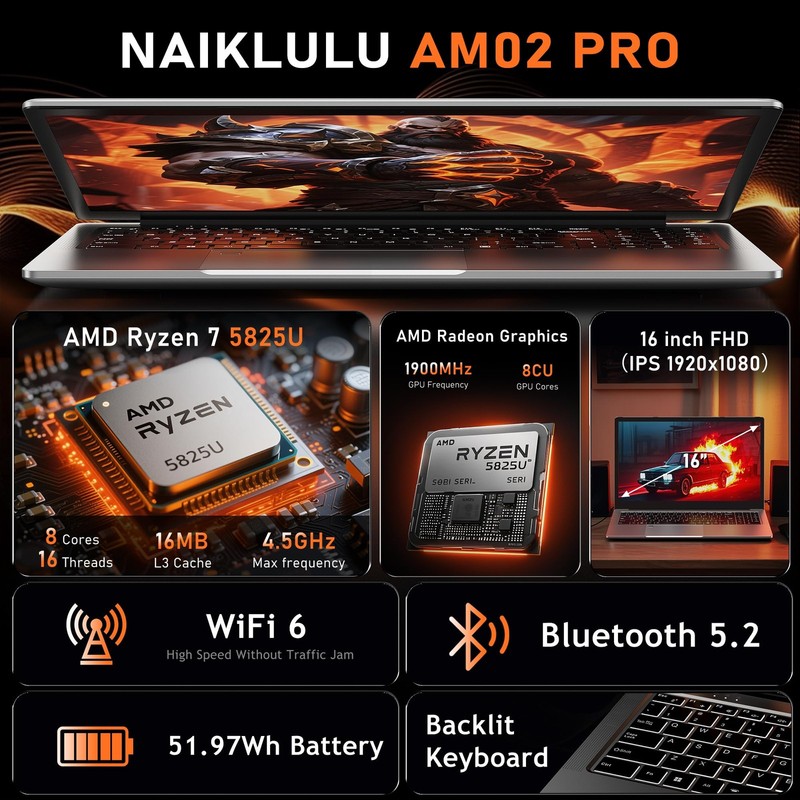 Gaming Laptop, 16 Inch Lap Top Computer 2026 with Ryzen 7 5825U Processor, 16... gallery