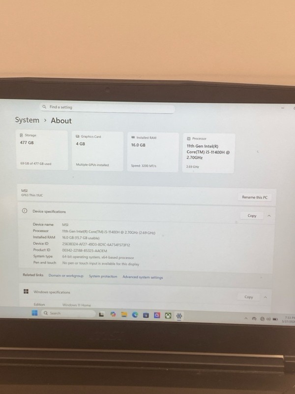 MSI GF63 Thin 15.6" Gaming Laptop (P21028343) gallery