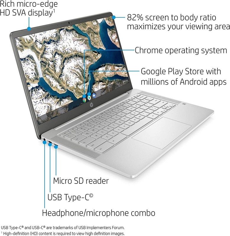 🔥NEW HP 14" WLED HD Chromebook Celeron N4000/4G/32G 14a-na0020nr Ceramic White gallery