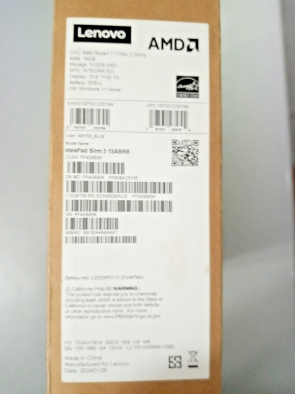 LENOVO IDEAPAD SLIM 3 15ABR8 | AMD RYZEN 7 5825U | 512GB | 16GB | (Pre-Owned) gallery