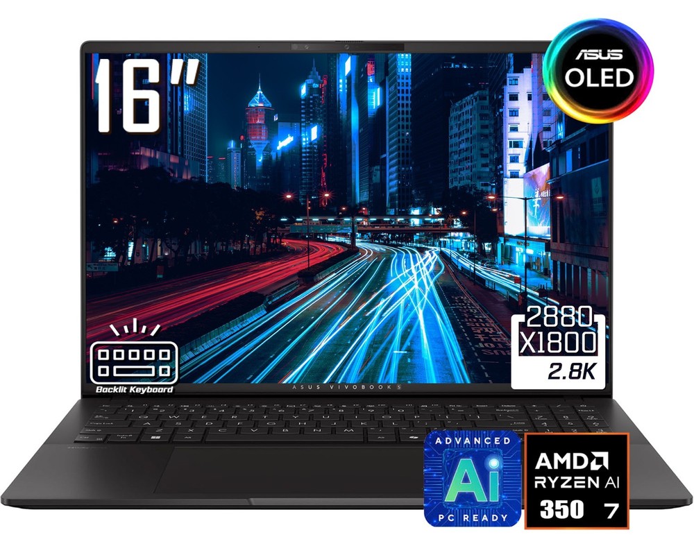 Asus Vivobook S16 16" 3K OLED 120Hz Laptop AMD Ryzen AI 7 350 16GB RAM 2TB SSD