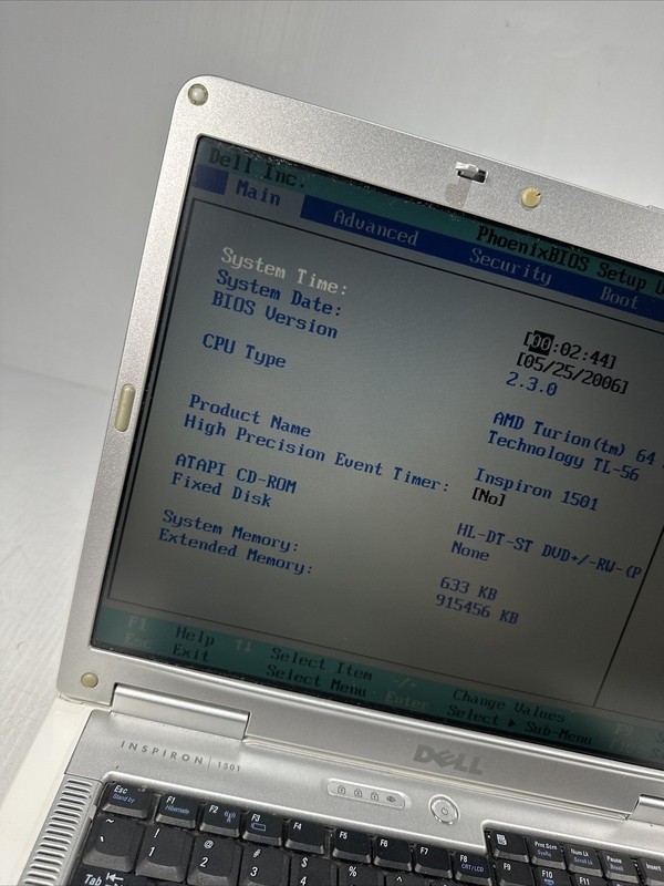 Dell Inspiron 1501 15" Laptop AMD Turion X2 64 1gb Ram No Drives Boots Bios gallery