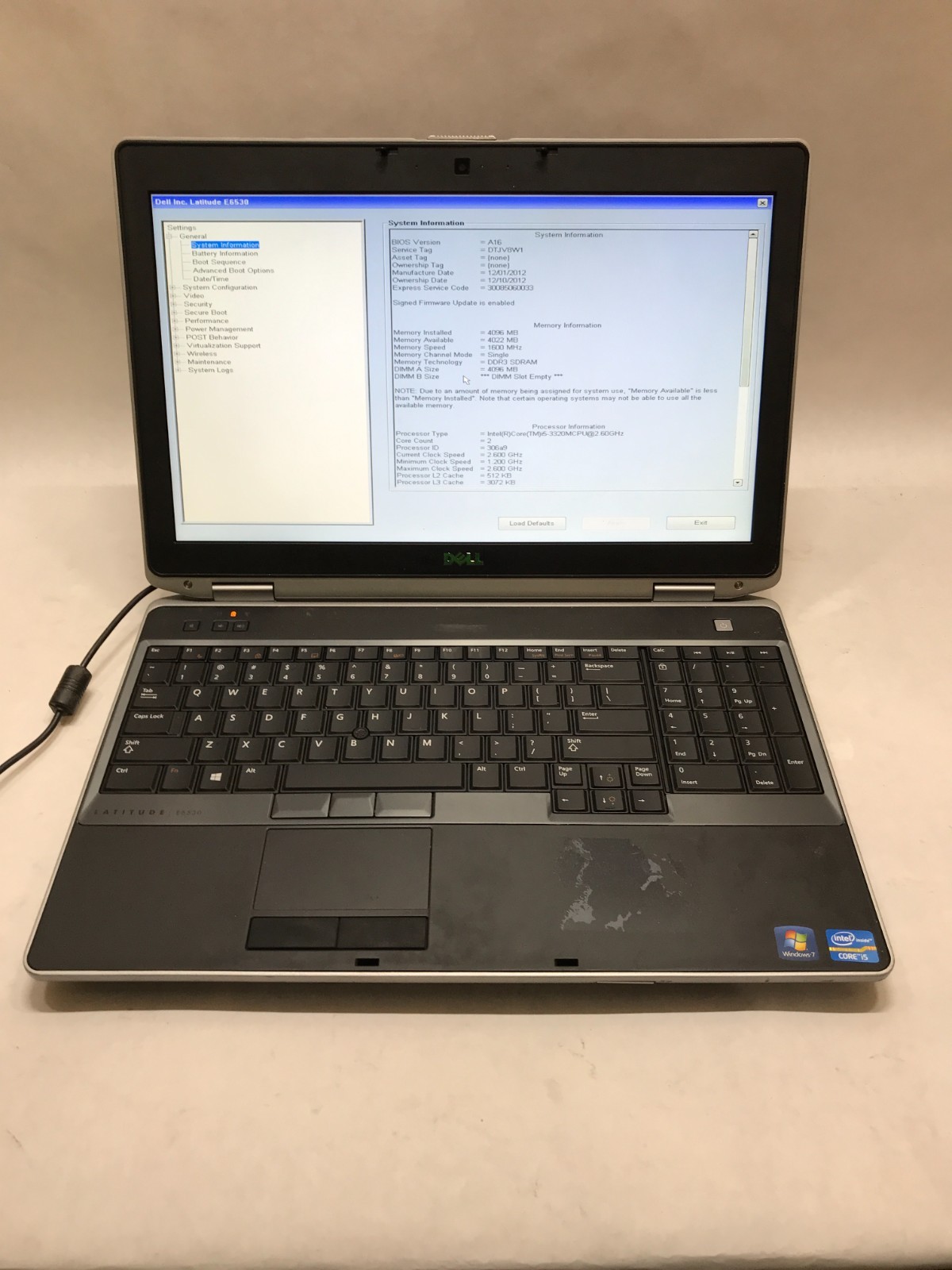 Dell Latitude E6530 15" Intel Core i5 4GB RAM NO HDD/OS Boots to BIOS READ! - DW gallery