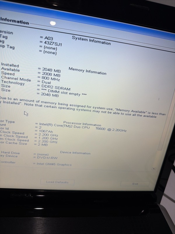 Dell Inspiron 1750 17" Laptop Core 2 Duo T6600 2gb Ram NO Drives Boots Bios gallery