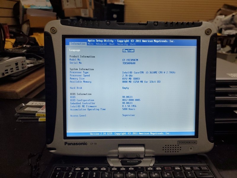 Panasonic Toughbook CF-19, i5-3610ME @ 2.7GHz, 8GB RAM, NO HD/caddy 5880 Hours gallery