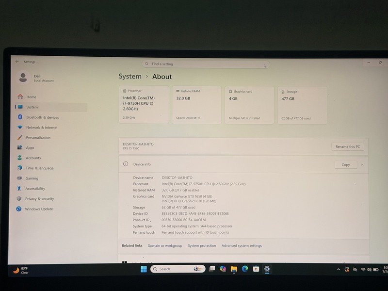 Touchscreen Dell XPS 15 7590 | i7-9750H 32GB Ram 512GB SSD| GTX 1650 4K UHD gallery