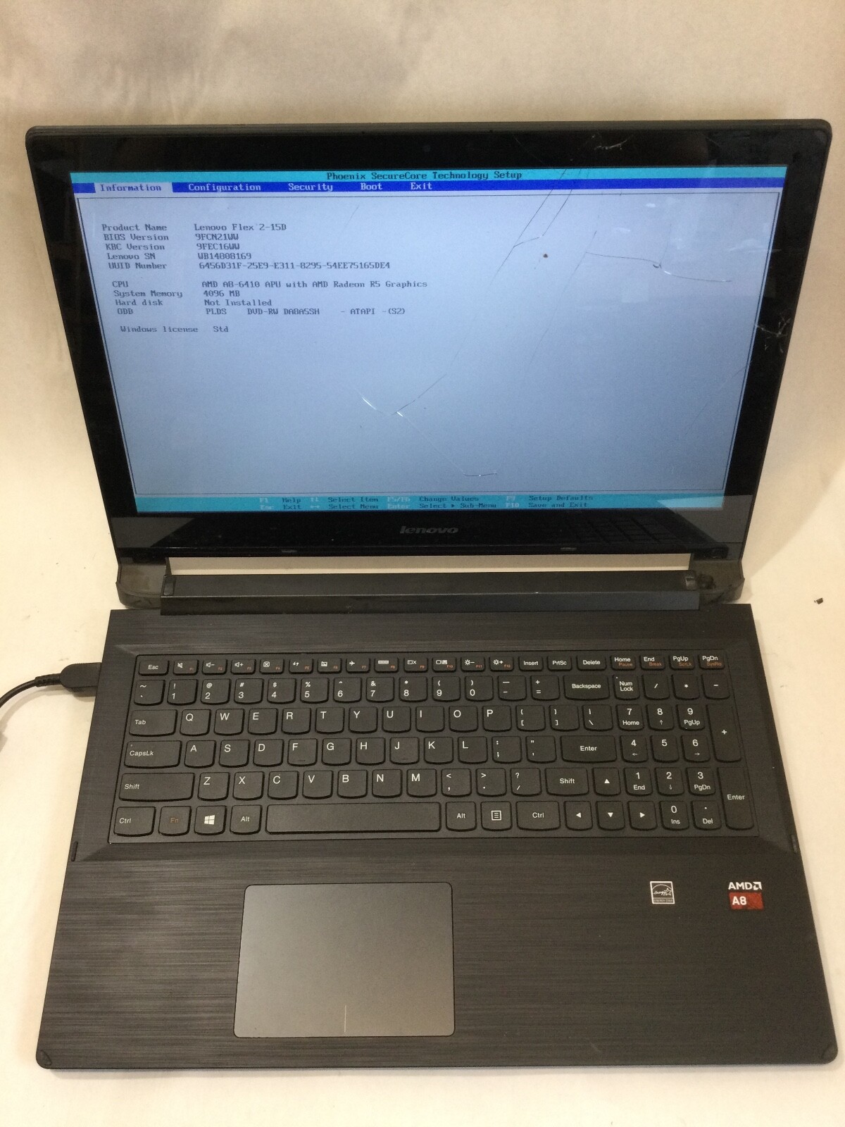 LENOVO FLEX 2-15D - AMD A8 6410 - NO RAM - BOOTS TO BIOS - READ DESCRIPTION - BB gallery