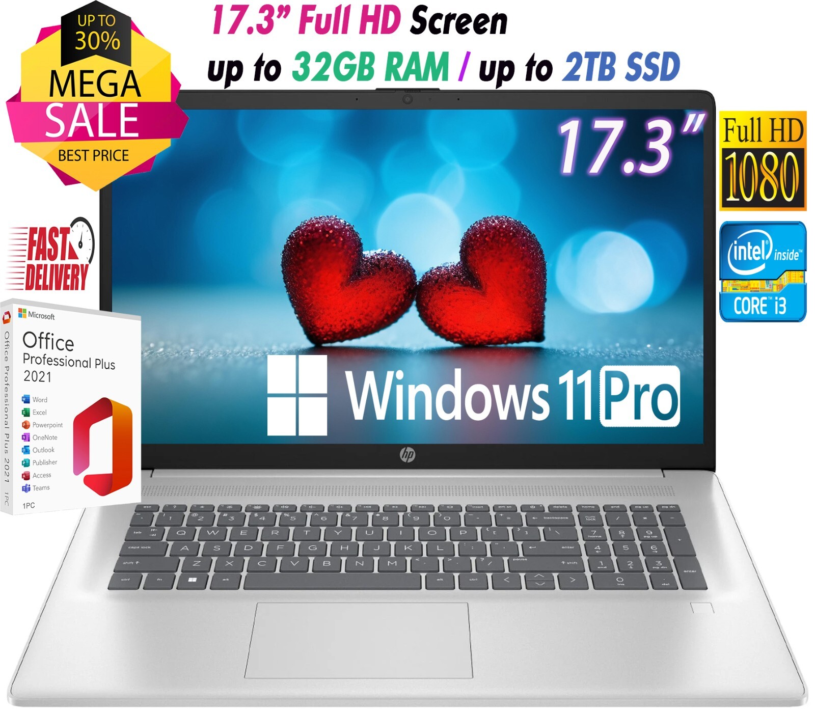 HP Laptop 17.3" HD+ Intel i3-N305 Up to 32GB RAM & 2TB SSD Windows11 Pro+OFFICE gallery