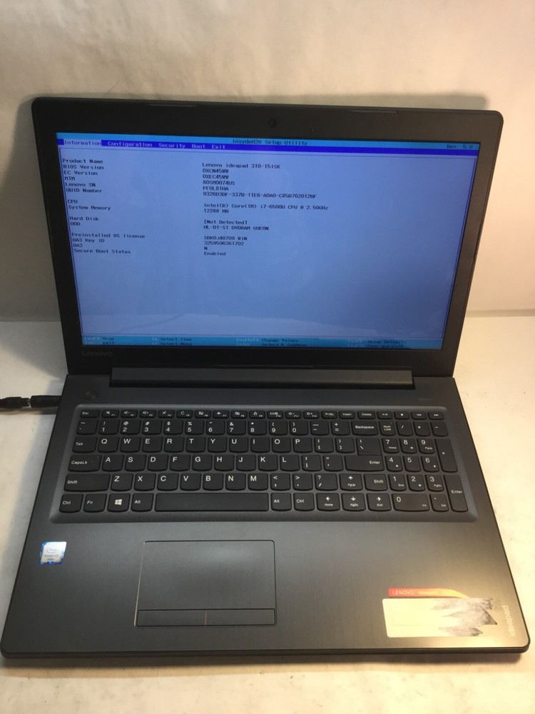 Lenovo IdeaPad 310 15" Laptop Intel Core i7-6500U 2.5GHz-BOOTS TO BIOS *GOOD*-MZ