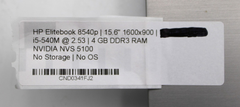 HP Elitebook 8540p i5-540M@2.53GHz 4GB DDR3 NO STORAGE OR OS *USED/TESTED* gallery