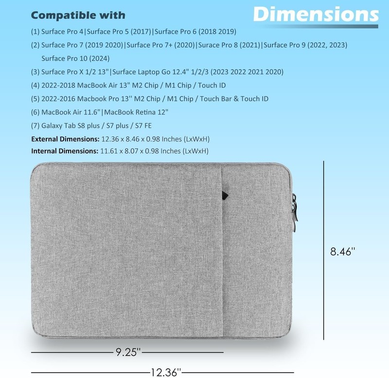 12-Inch Laptop Tablet Sleeve Case Cover for Surface Pro 4/5/6/7/7+/8/9 & MacBook gallery