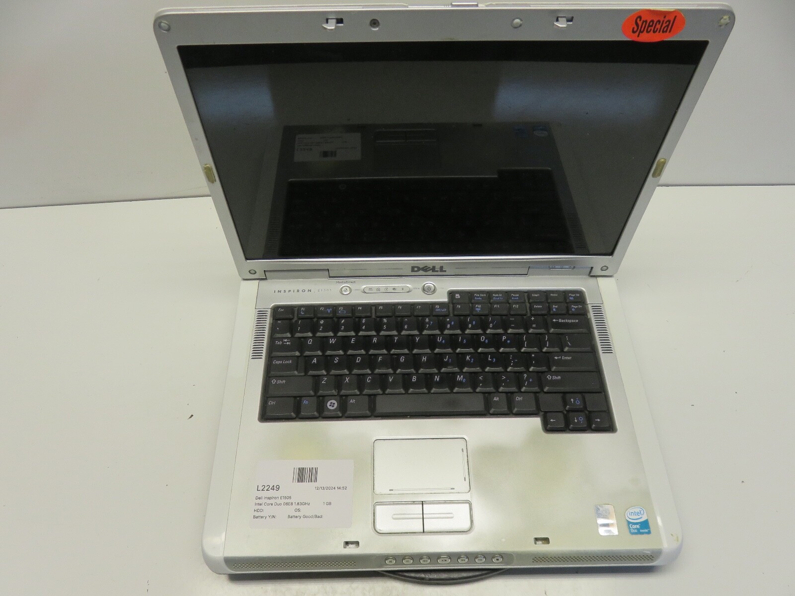 Dell Inspiron E1505 Intel Core Duo 06E8 1.83GHz 1 GB NO HDD No Batt READ gallery