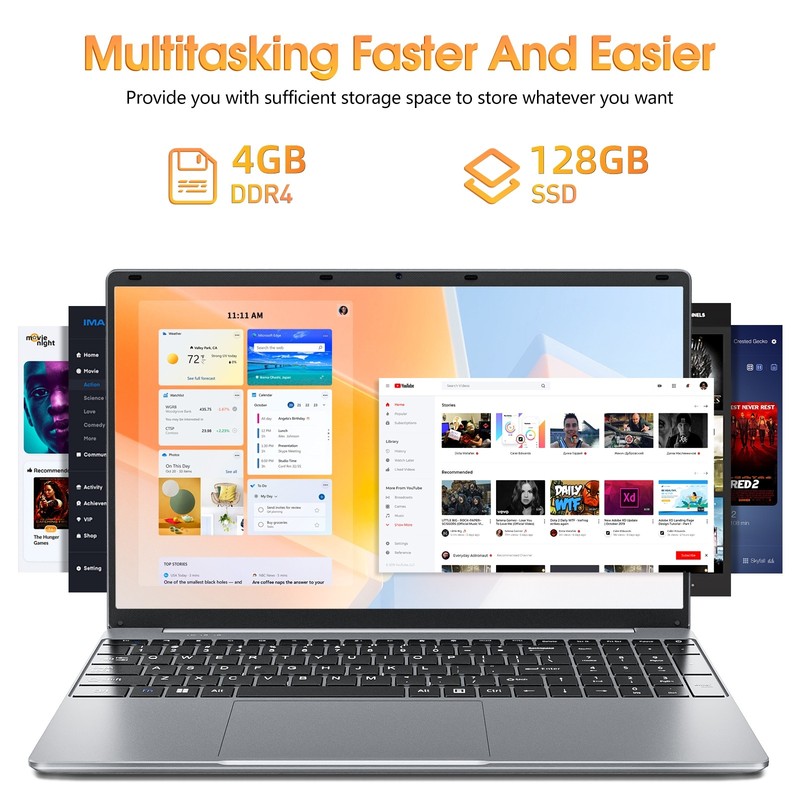 SGIN 15.6" Full HD Laptop 7000mAh 8GB RAM 256GB SSD Windows 11 Intel N4020 WiFi5 gallery
