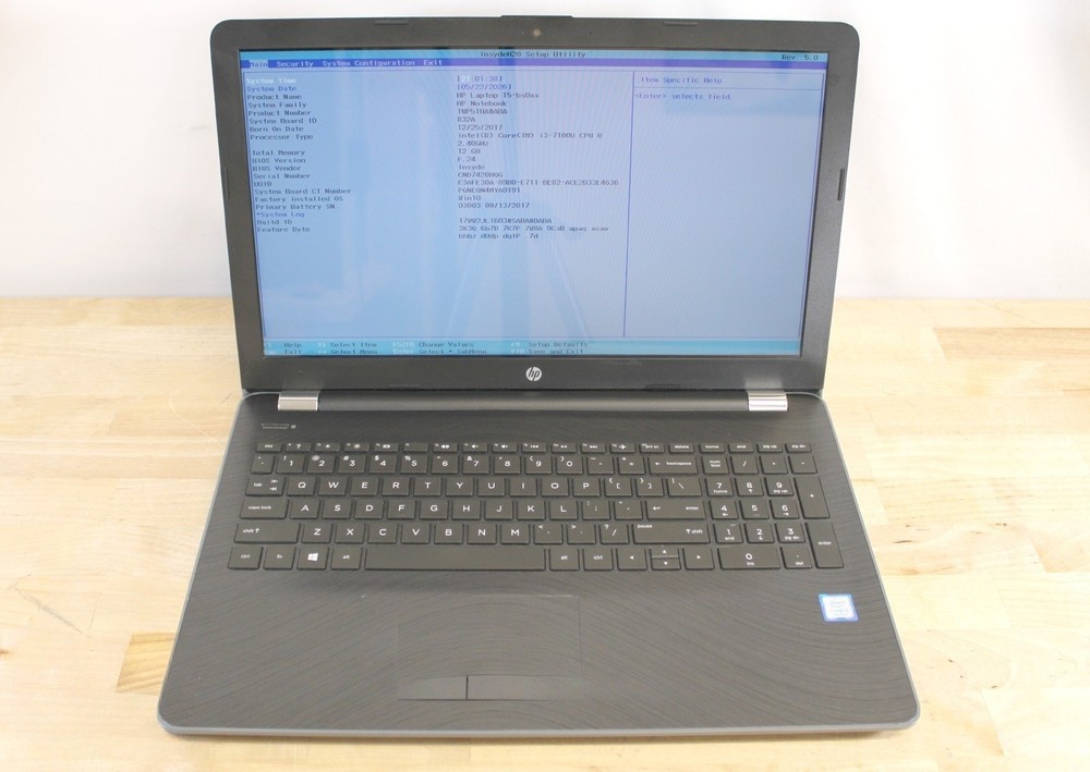 HP Laptop 15-bs033cl i3-7100U 2.40GHz 12GB RAM No Drive