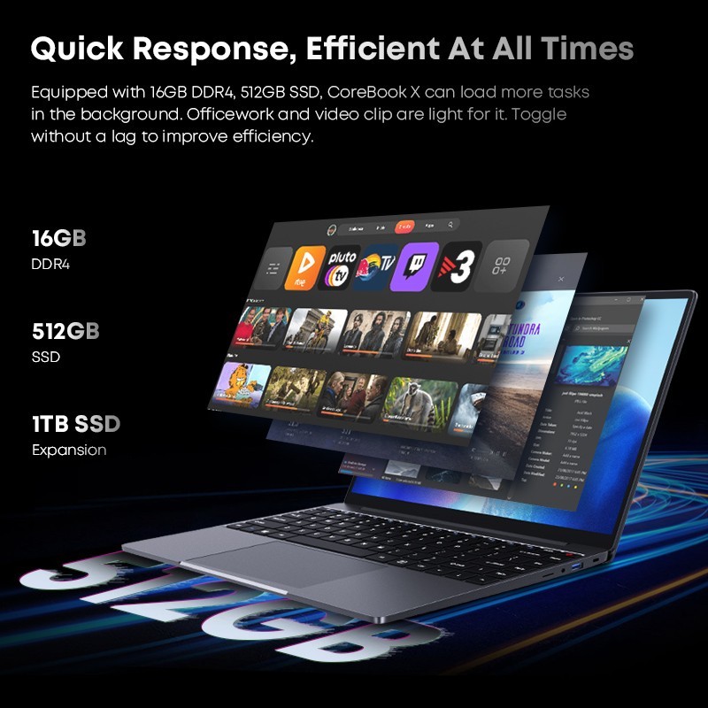 CHUWI CoreBook X 14.1" Laptop, Intel 12th Gen i3-1220P, 16GB+512GB NVMe, Win 11 gallery