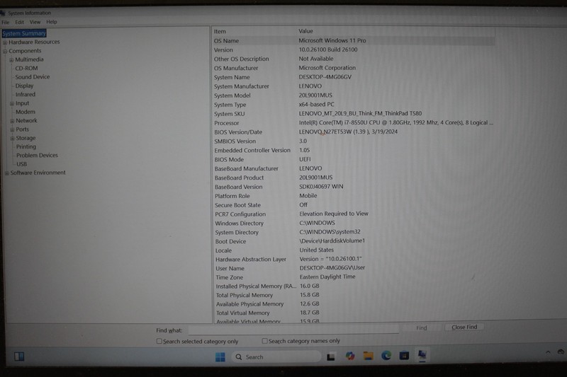 Lenovo T580 I7-8550U 256GB NvME SSD 16GB DDR4 Win11Pro gallery