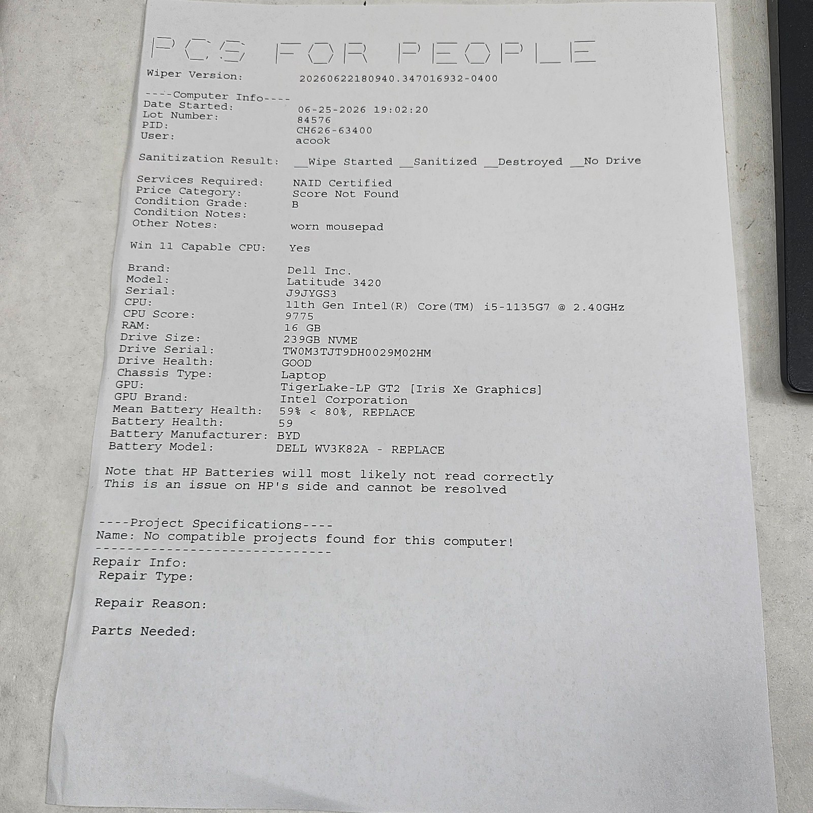 Dell Latitude 3420 14" Black FHD Core i5-1135G7 2.40GHz 16GB 256GB SSD *Read gallery